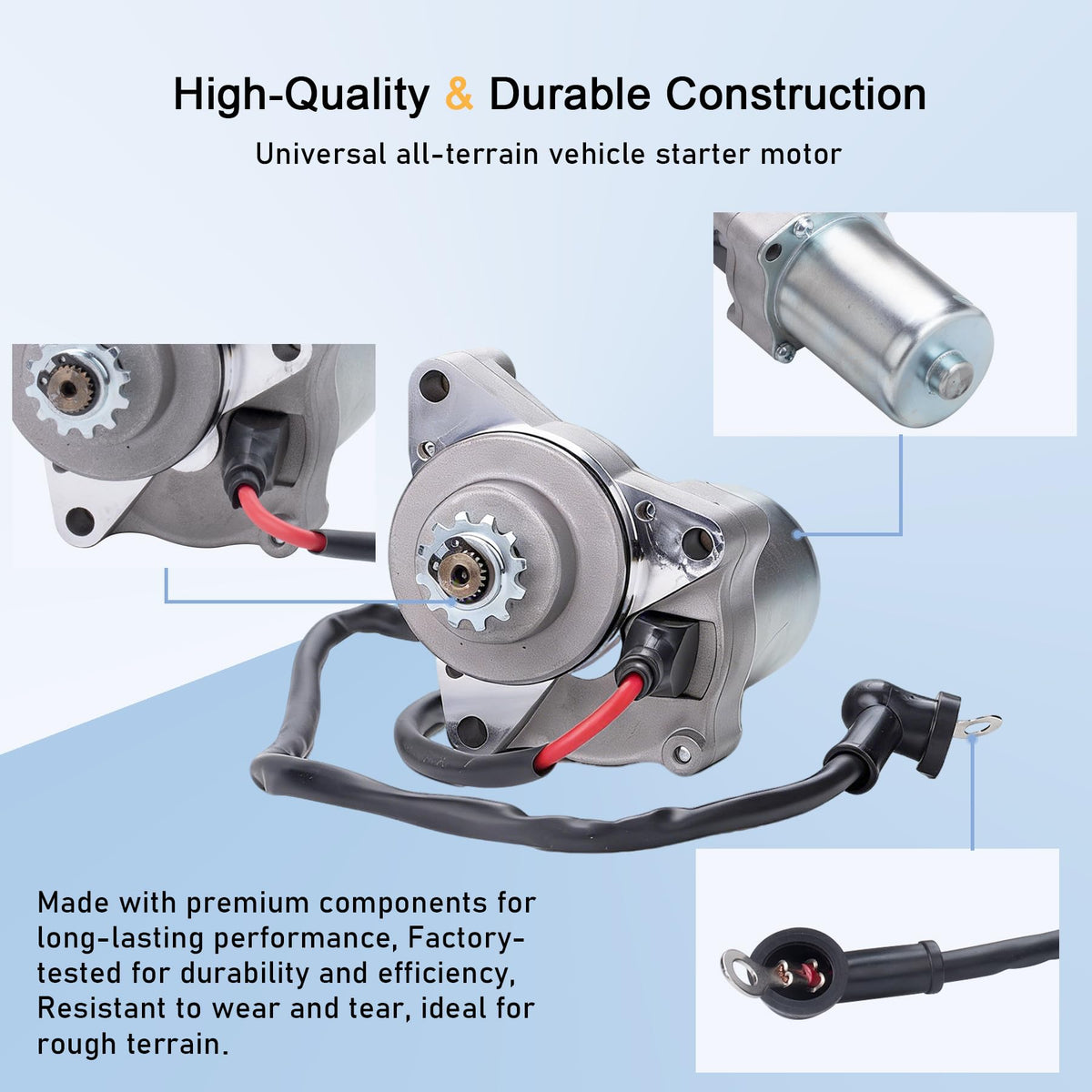 JINGKE starter three-bolt mounting holes detail, easy-fit confirmation benefit