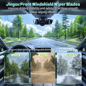 JINGOU blades installed on a Nissan Sentra windshield improving road visibility in rain