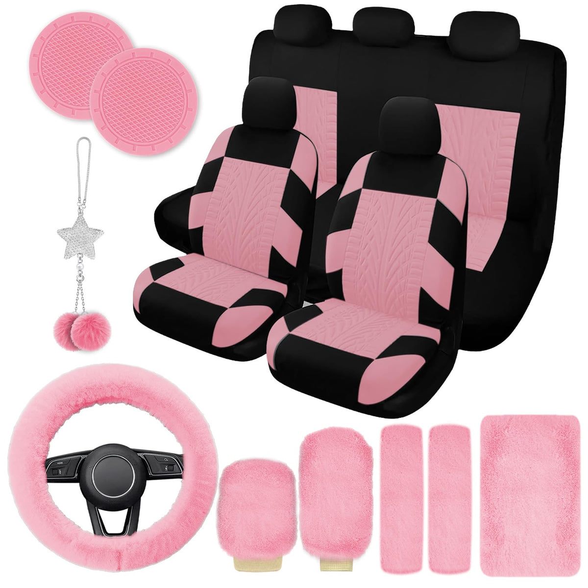 JINGSEN front seat covers patterned pink showing protection and style