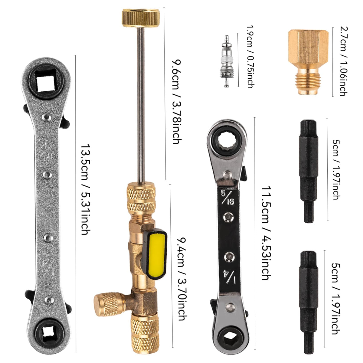 jiouxip size comparison with ruler showing wrench and adapter scale for fit confirmation