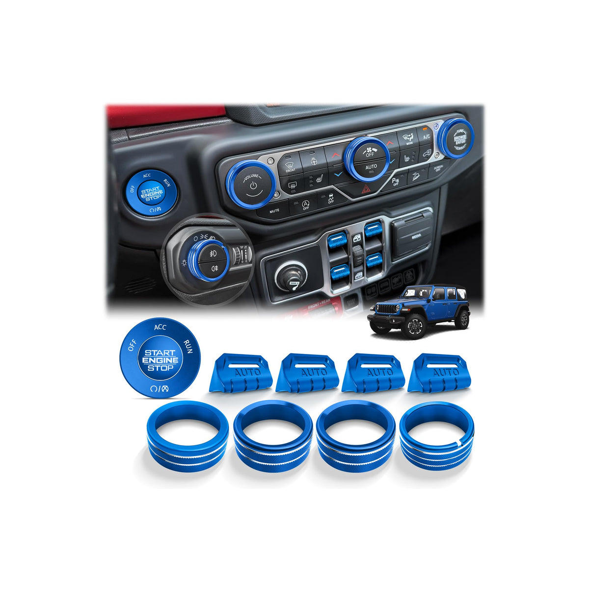 JIYOUNGSEN front packaging of blue knob cover set showing pieces and benefits