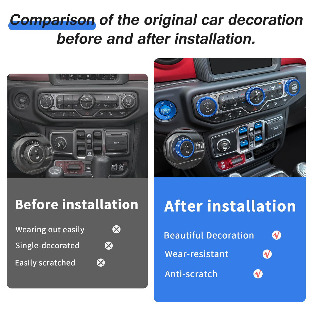 JIYOUNGSEN lifestyle shot in Jeep interior showing coordinated blue accent