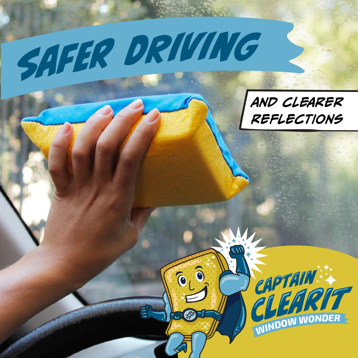 jj kent sponge cleaning a car windshield to improve visibility while driving