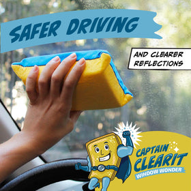 jj kent sponge cleaning a car windshield to improve visibility while driving