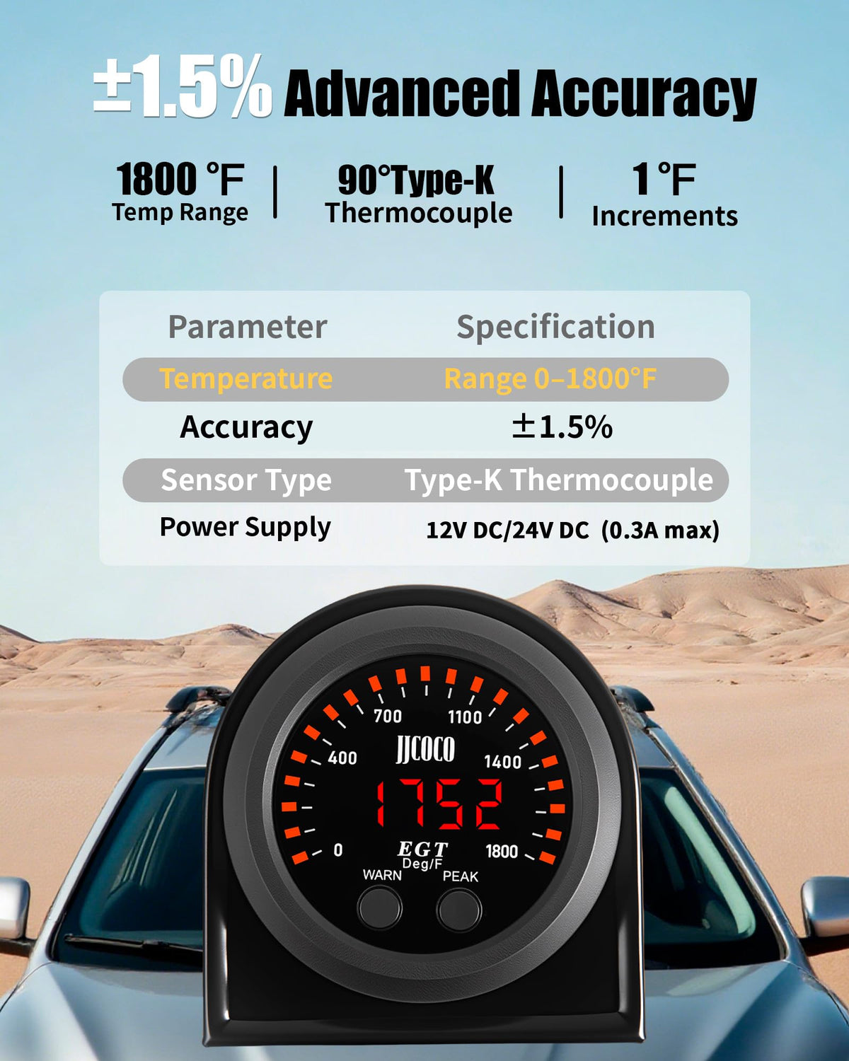 JJCOCO Type K 90° sensor close-up built for vibration resistance