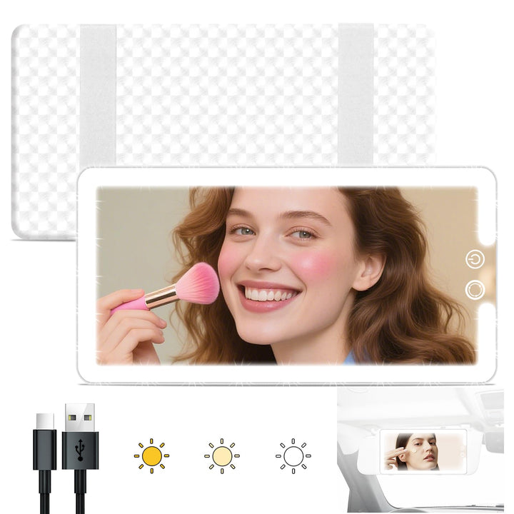 JJhxr front view of visor mirror showing full HD reflection and benefit of clear grooming
