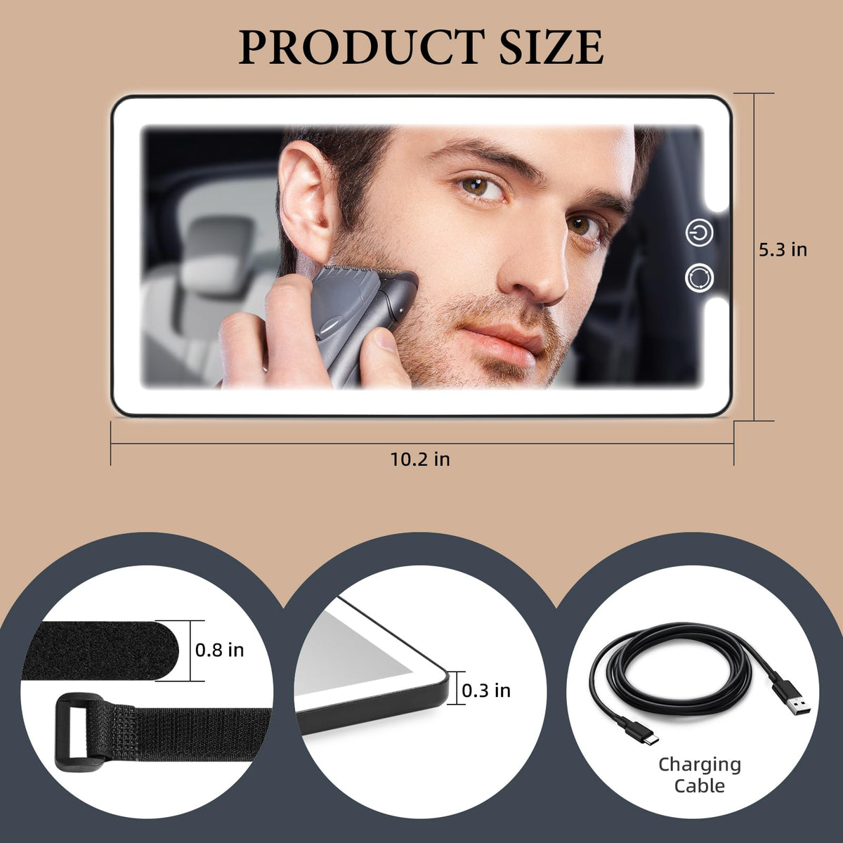 JJhxr mirror charging port close-up with Type-C cable, convenient rechargeable power