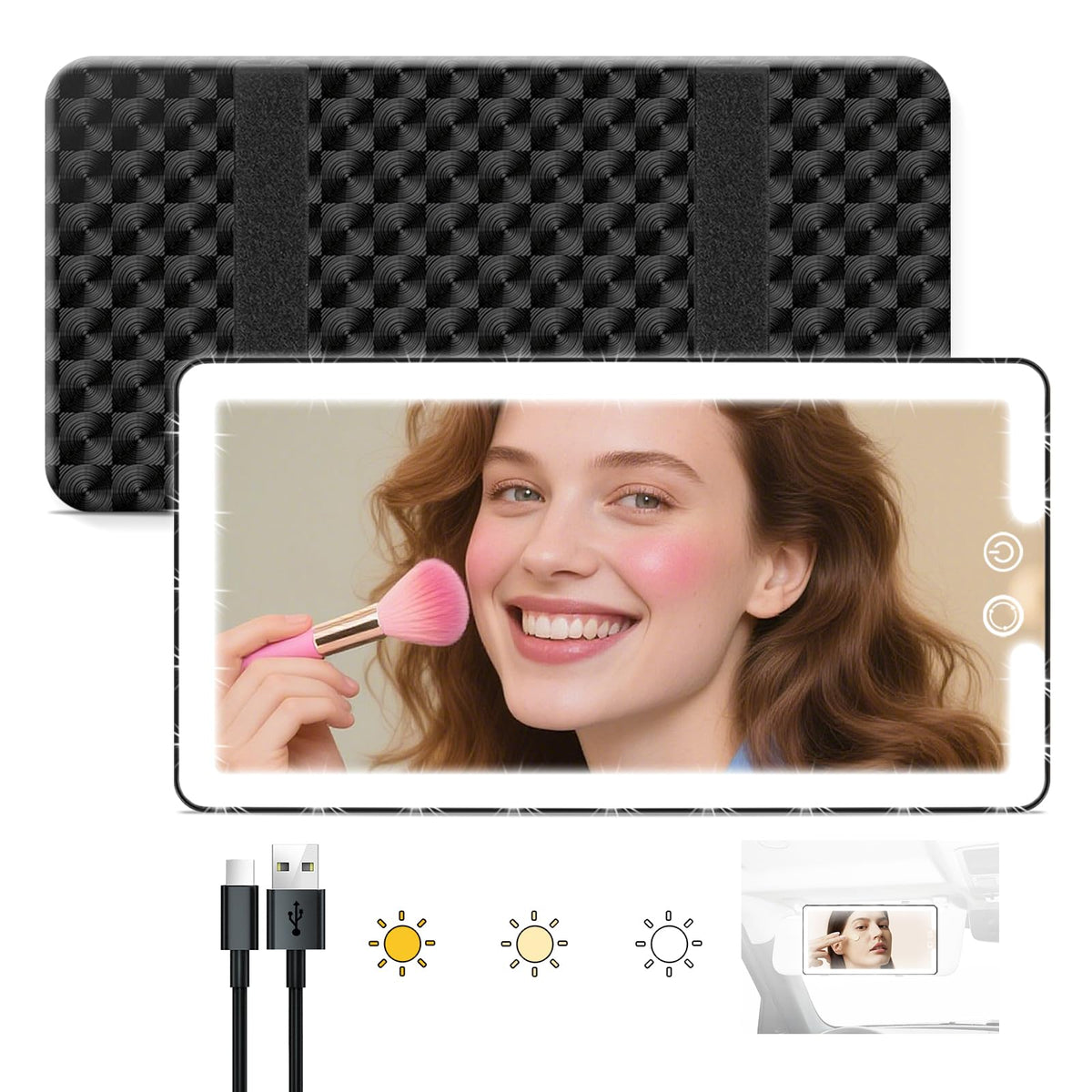 JJhxr mirror front view showing full HD surface and sleek frame, clear makeup checks