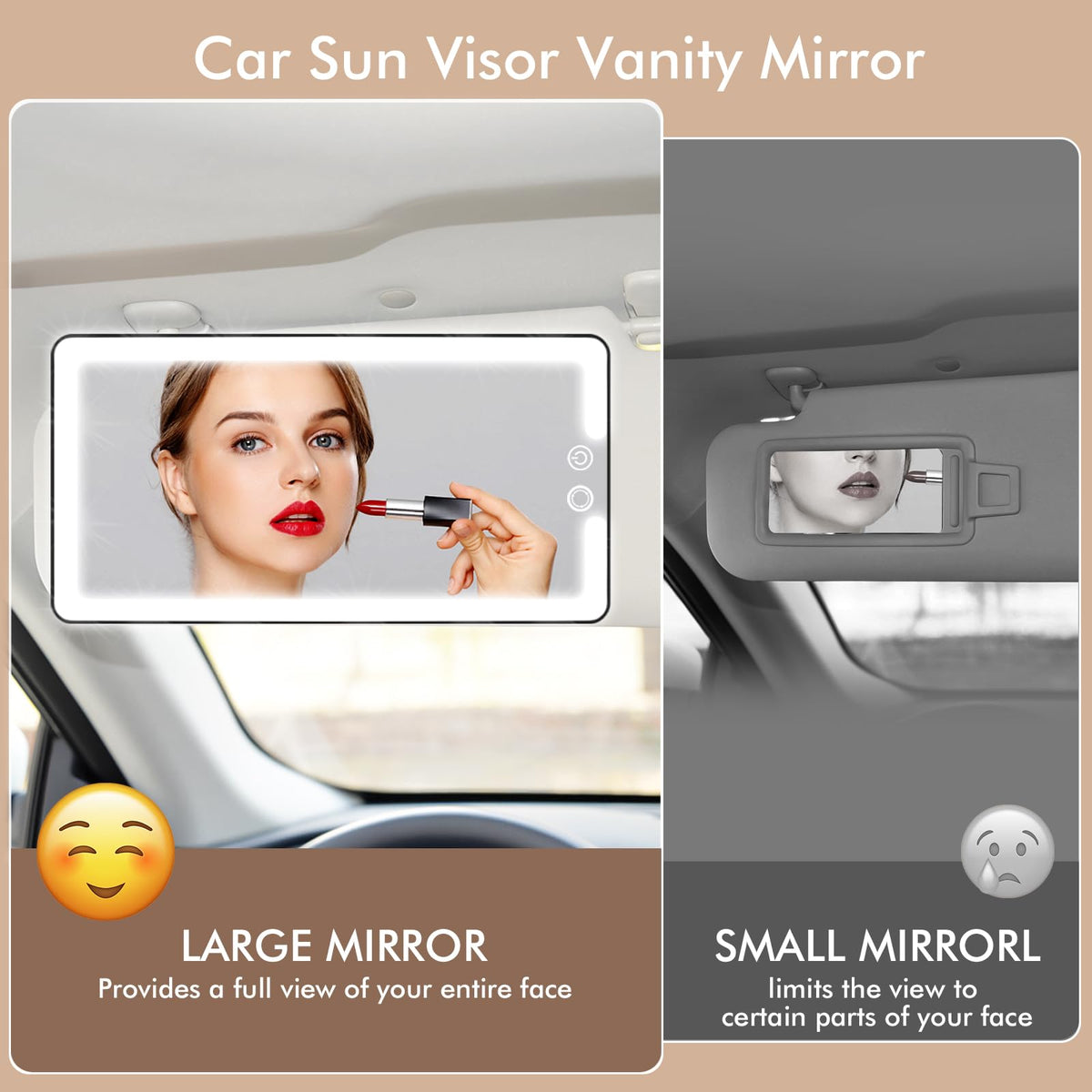 JJhxr mirror lifestyle in car with person applying makeup, quick touch-up convenience