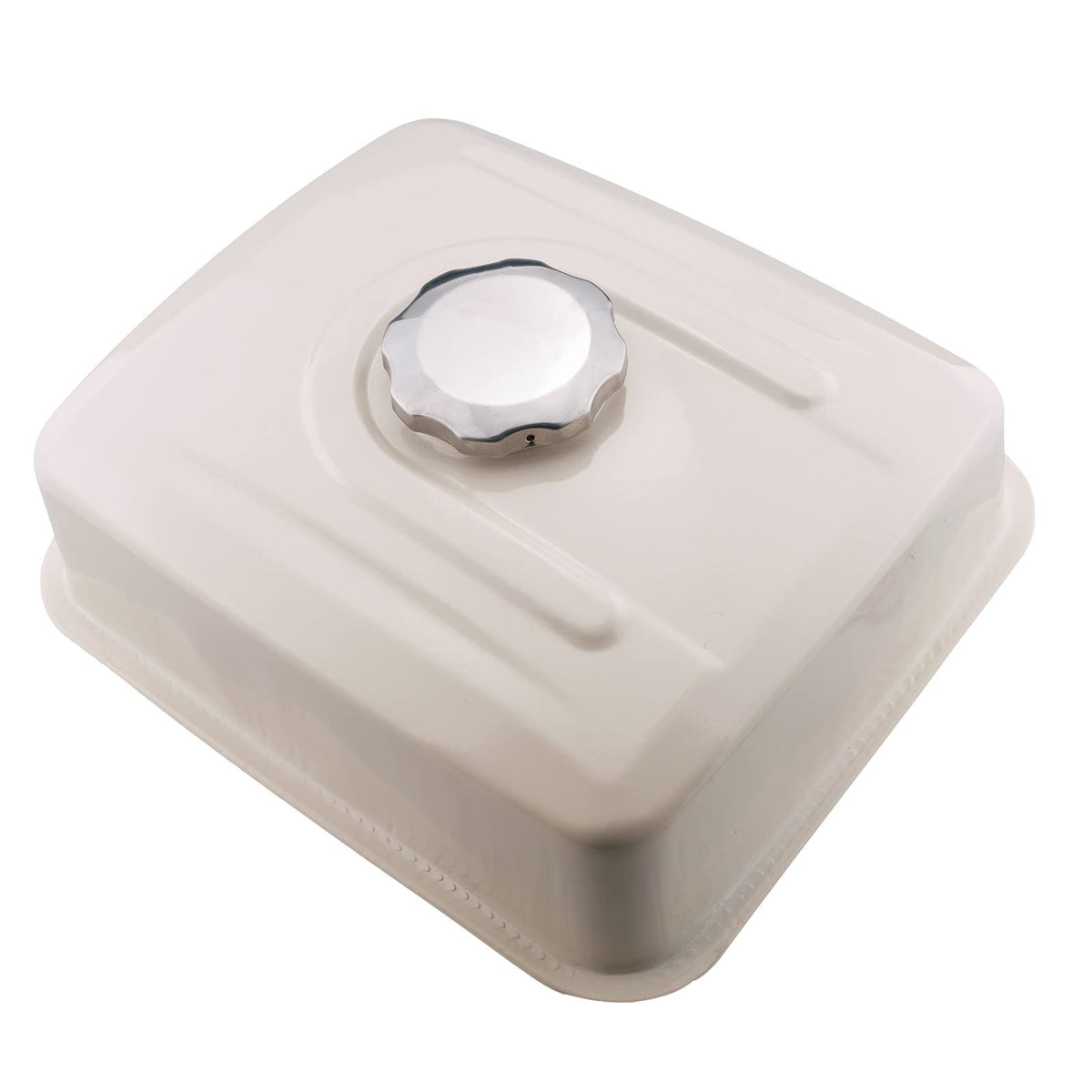 JJing close-up of fuel spout and cap with clean finish, indicates leak-resistant connection