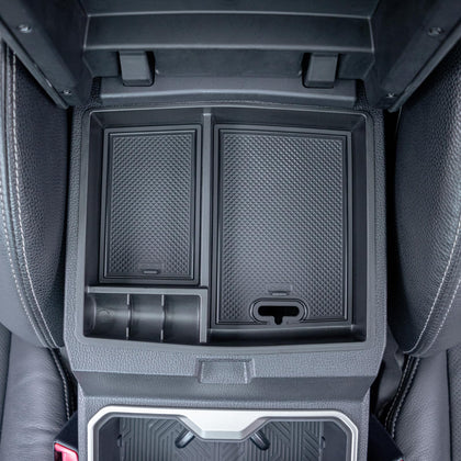 JKCOVER front view of center console tray showing clean fit and added storage benefit