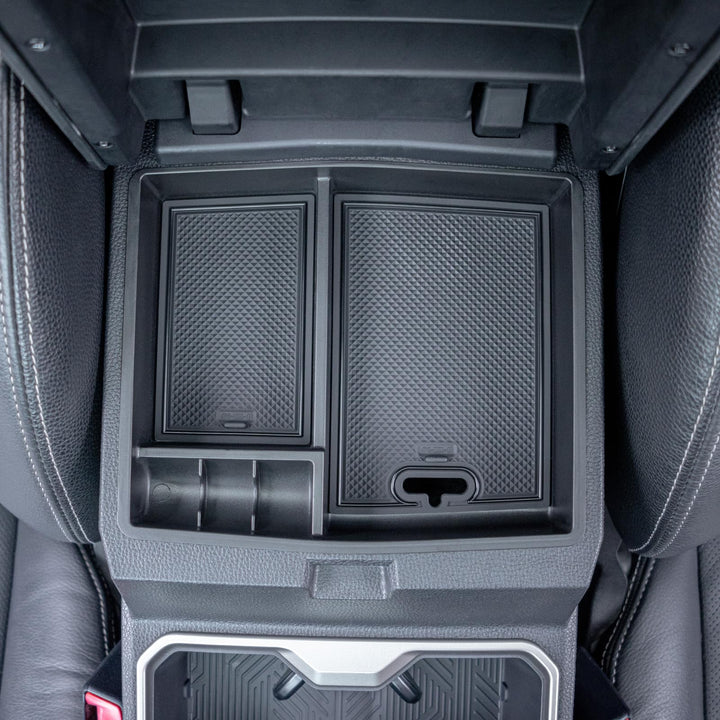 JKCOVER front view of center console tray showing clean fit and added storage benefit