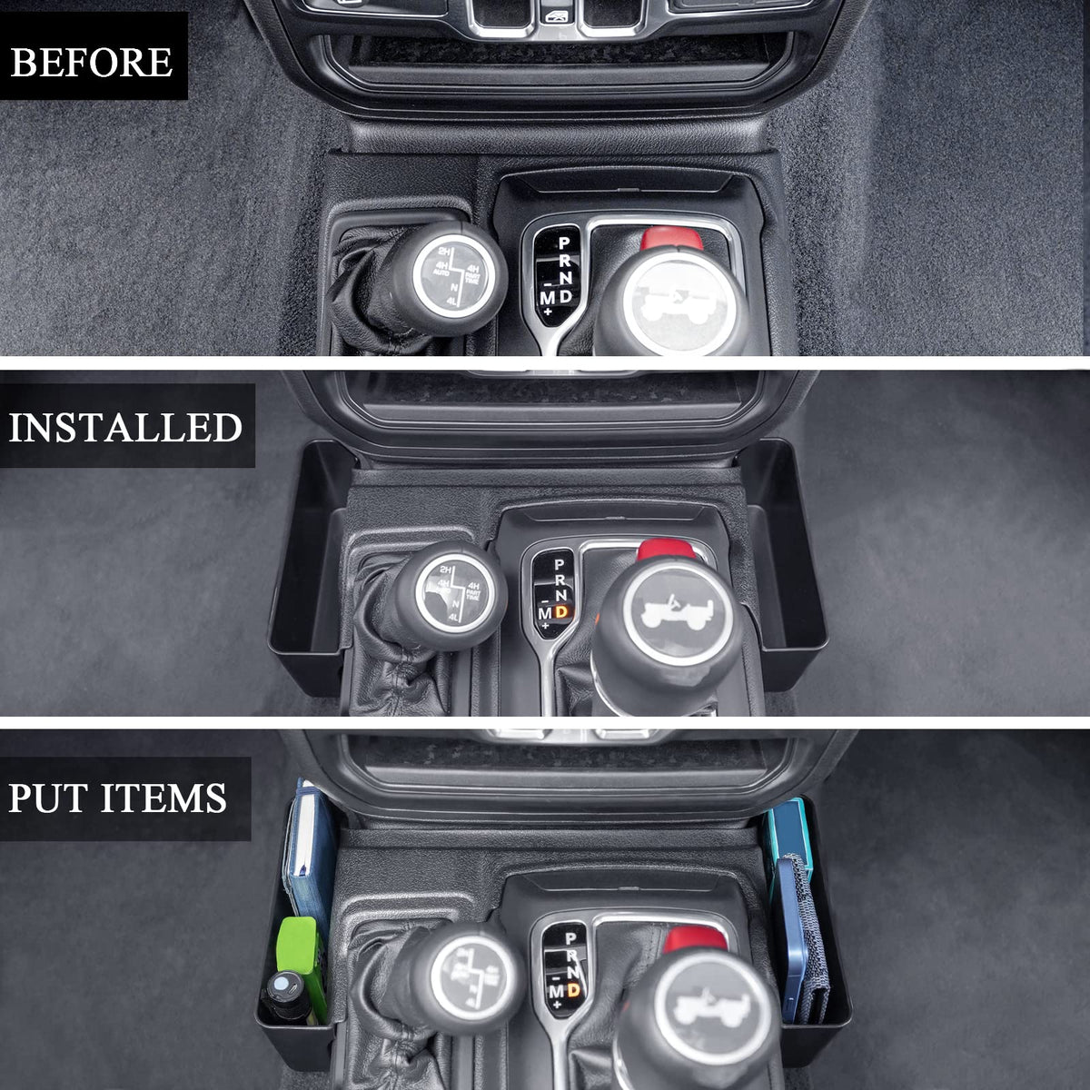 JKCOVER driver side tray holding phone and keys for improved reachability