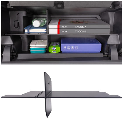 JKCOVER front view of glove box divider showing neat compartments for quick access