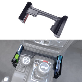 JKCOVER front view installed beside gear shifter showing added storage benefit