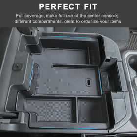 JKCOVER installed in Silverado console showing tidy interior and convenience