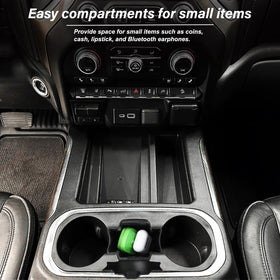 JKCOVER lifestyle image of console open in truck highlighting tidy interior