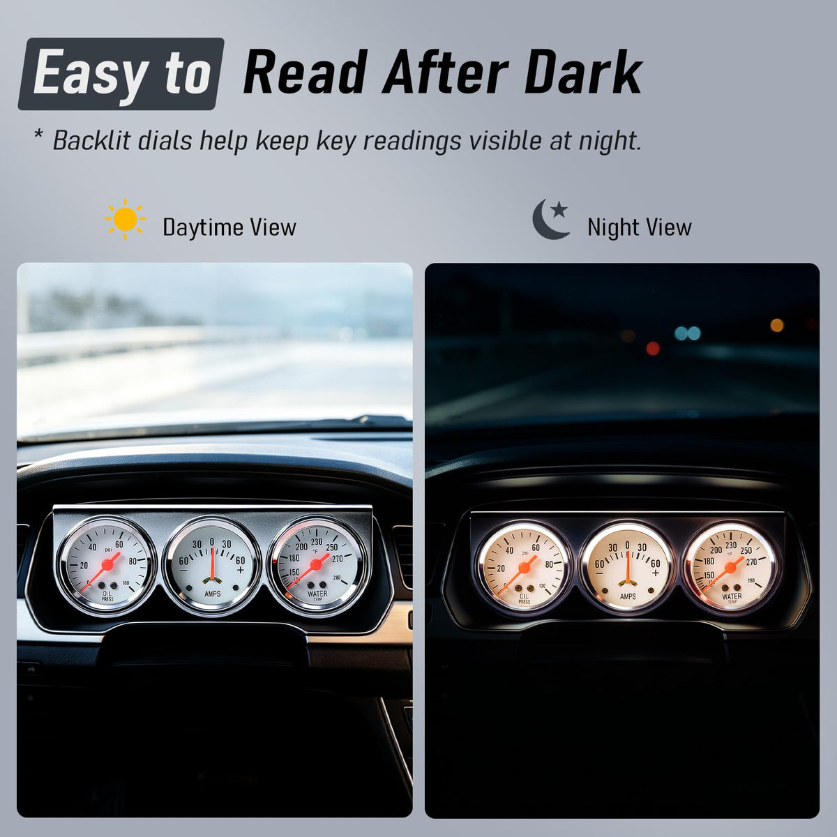 JKIANTECH dashboard-mounted triple gauge showing neat OEM-style installation