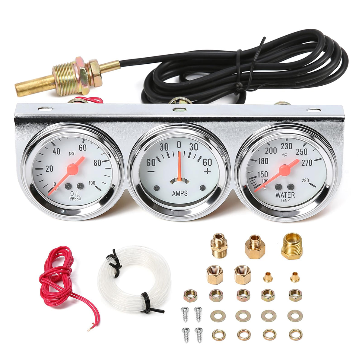 JKIANTECH front view of triple gauge cluster showing clear scales and compact layout