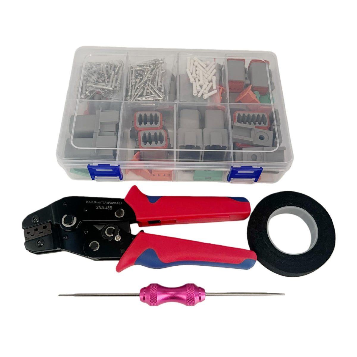 JLHTQR organized kit layout with seals, brackets and tape for fast on-site assembly benefit