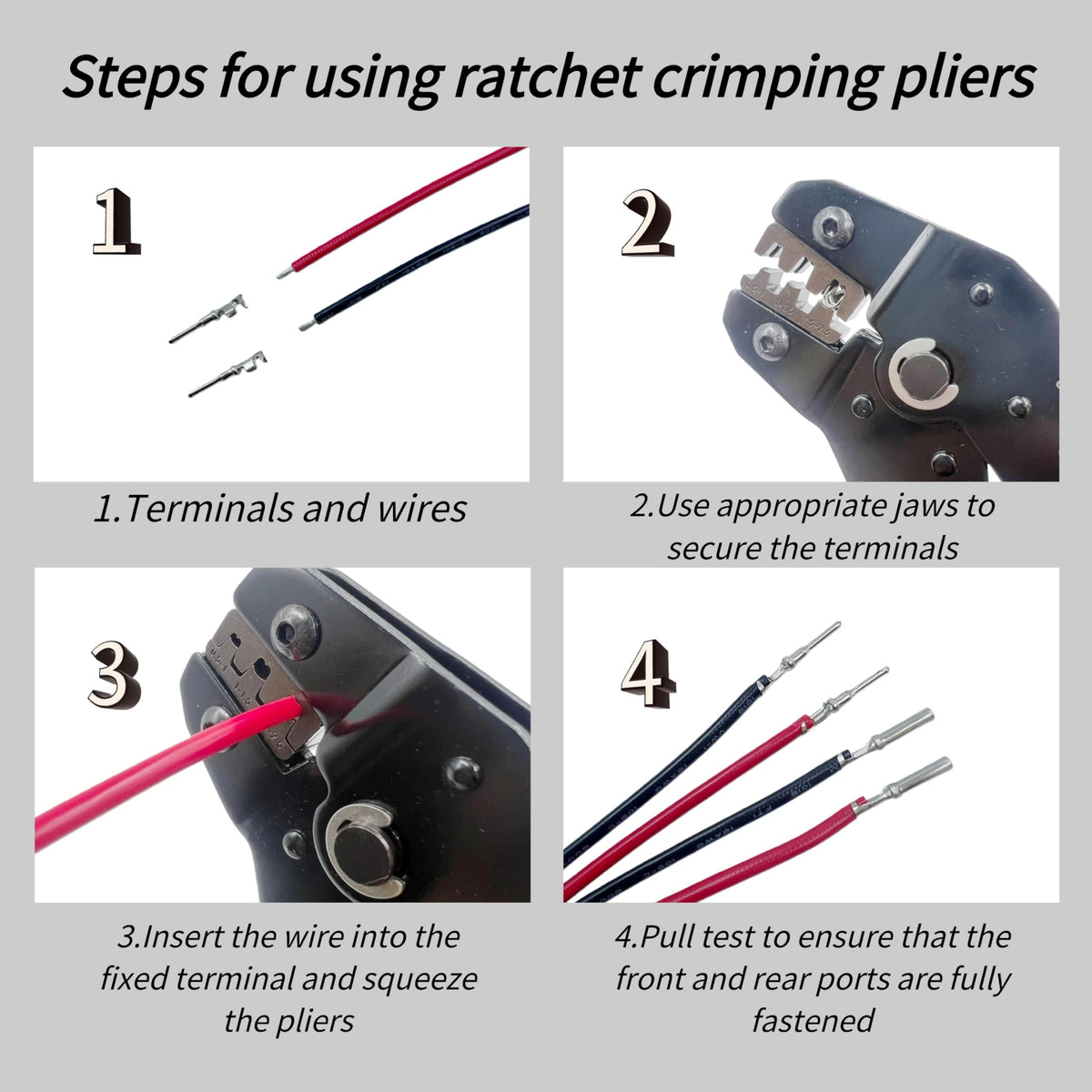 JLHTQR detailed shot of ratchet crimping pliers showing jaws and grip for consistent crimps benefit