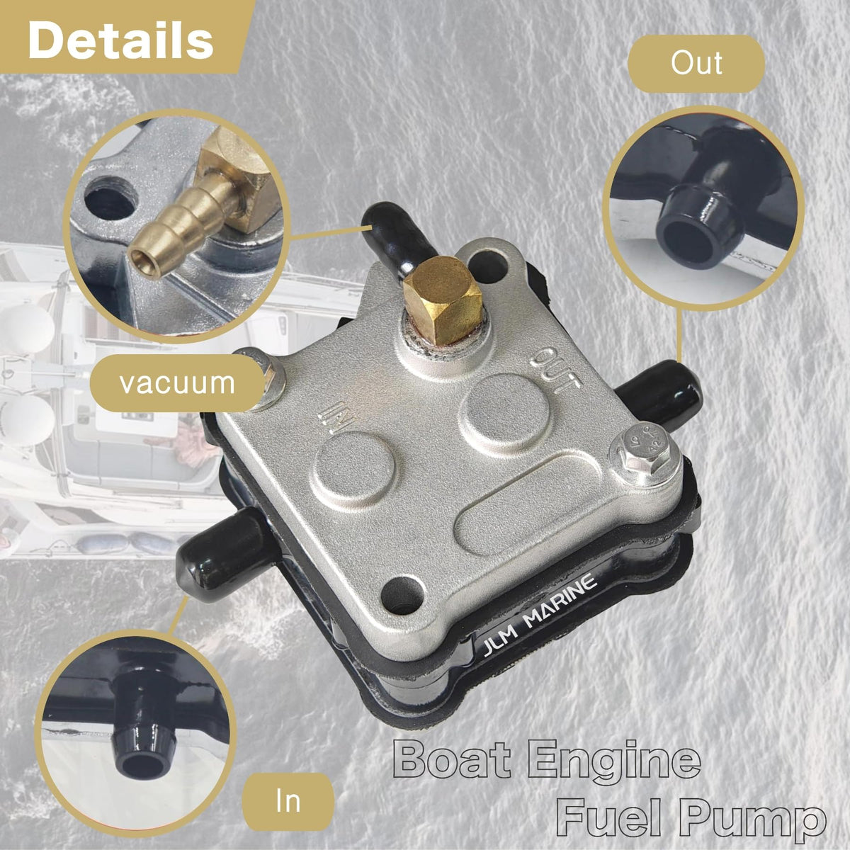 JLM MARINE side mounting flange view showing corrosion-resistant hardware