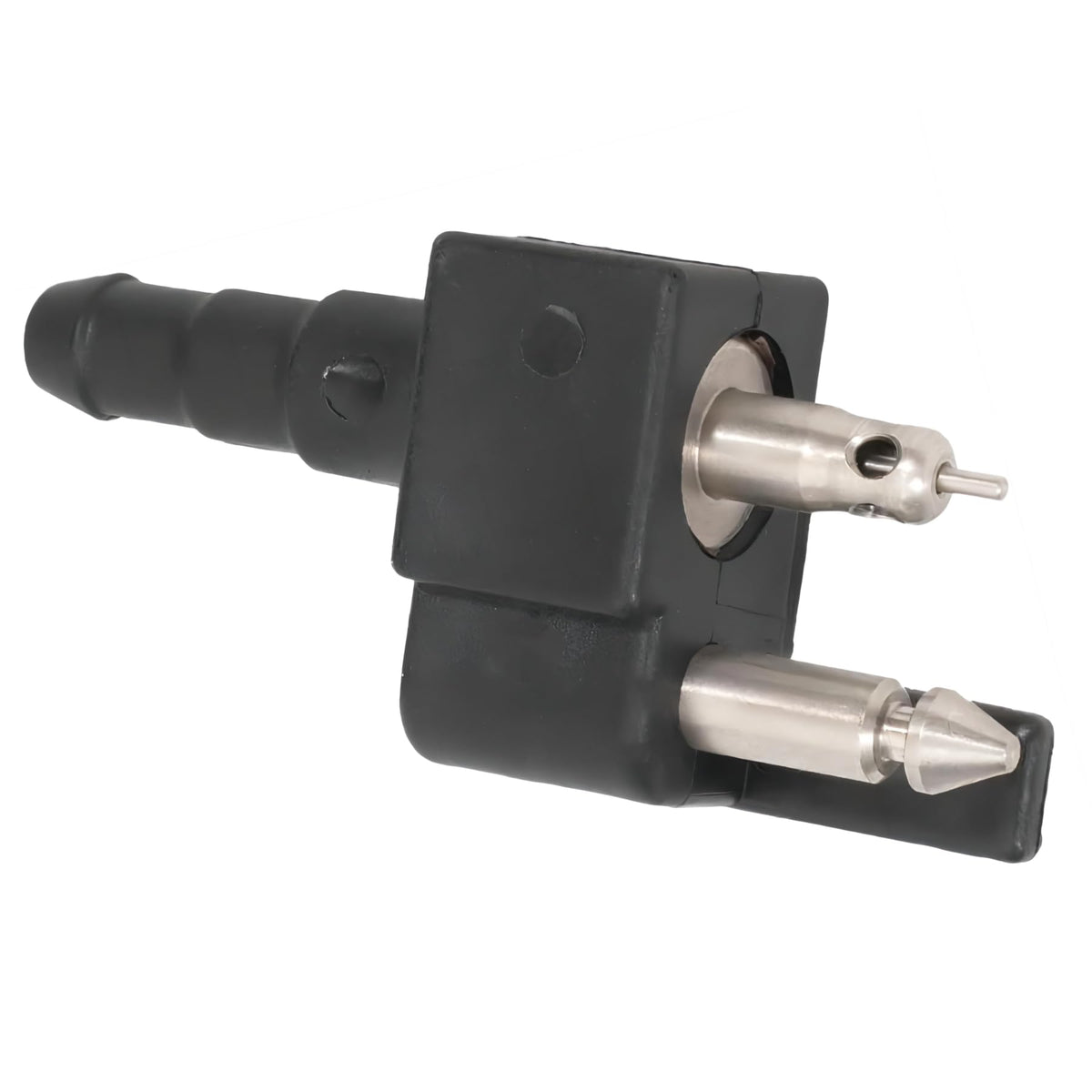 JLM MARINE connector connected to fuel hose showing correct size and fit