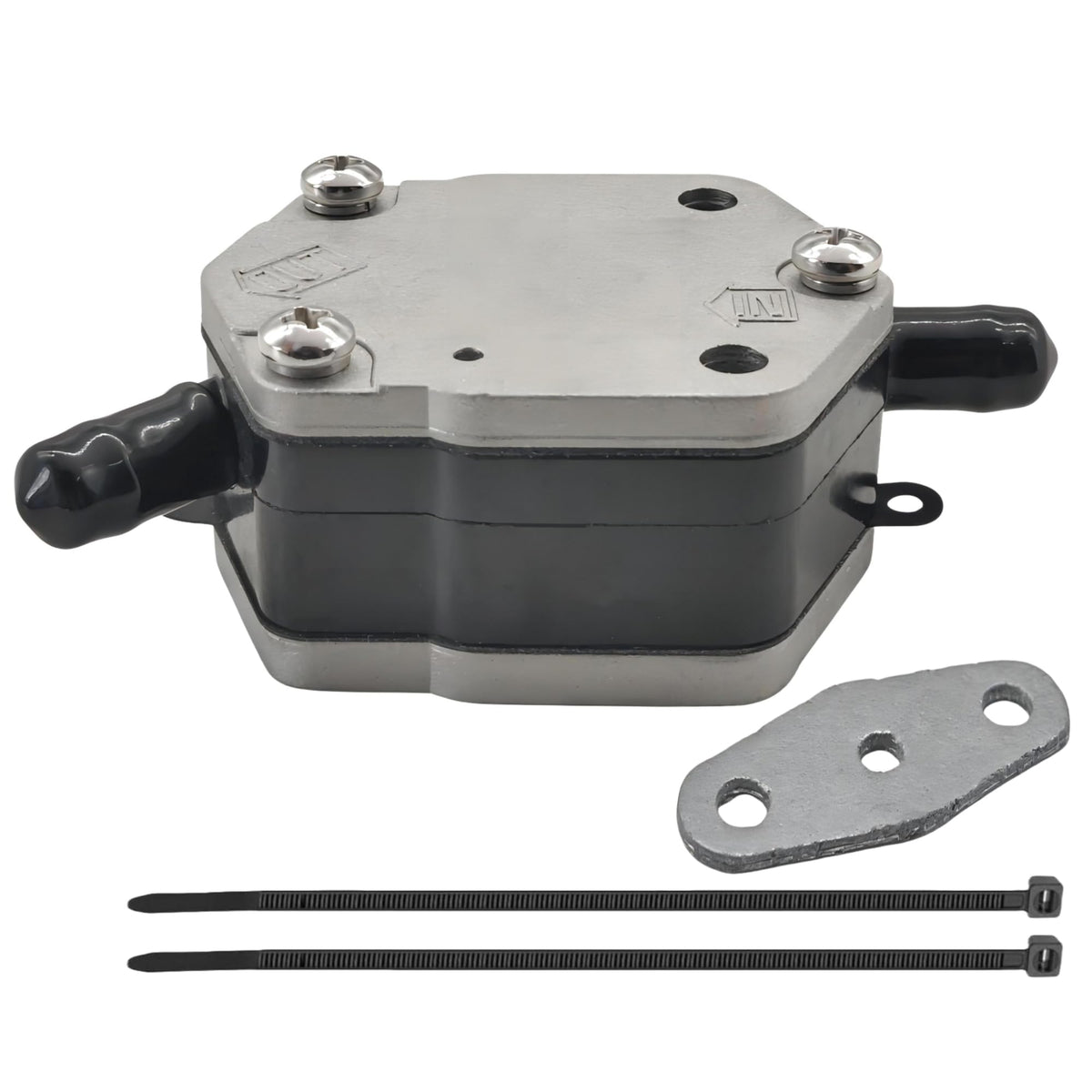 JLM MARINE fuel pump front view showing mounting points and fit for Yamaha models, improving replacement accuracy
