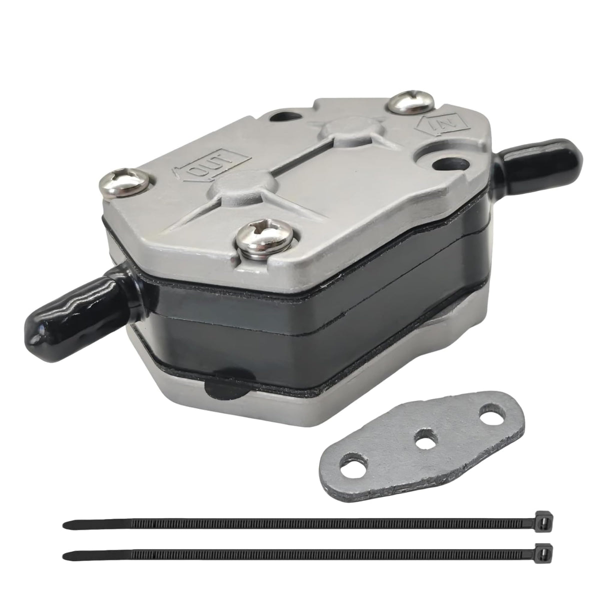 JLM MARINE pump inlet and outlet detail highlighting secure hose connections