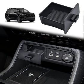 JLQP center console tray front view showing clean fit and added hidden storage benefit