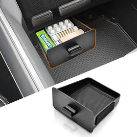 JLQP front view of console drawer showing neat storage benefit