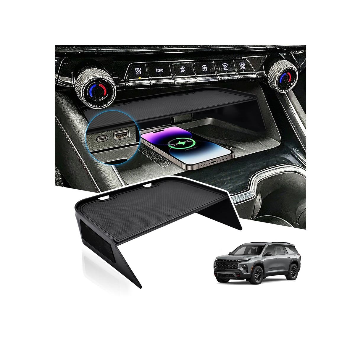 JLQP front console tray overview showing neat storage benefit