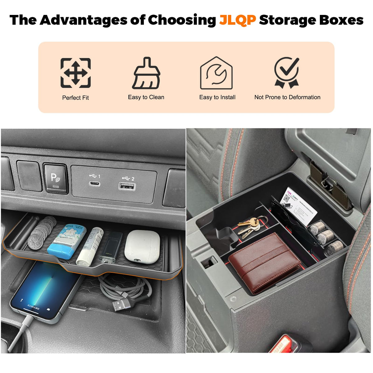 JLQP holding phone and cards to demonstrate secure, organized storage