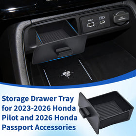 JLQP tray installation inside Honda Pilot console demonstrating easy tool-free placement benefit