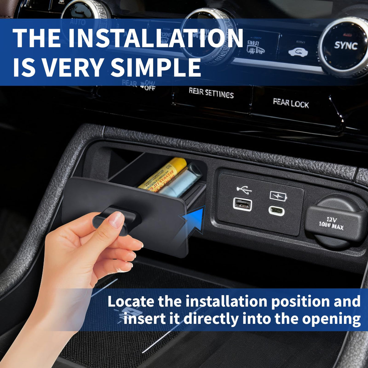 JLQP tray in car interior lifestyle scene illustrating clutter-free console and safer driving benefit