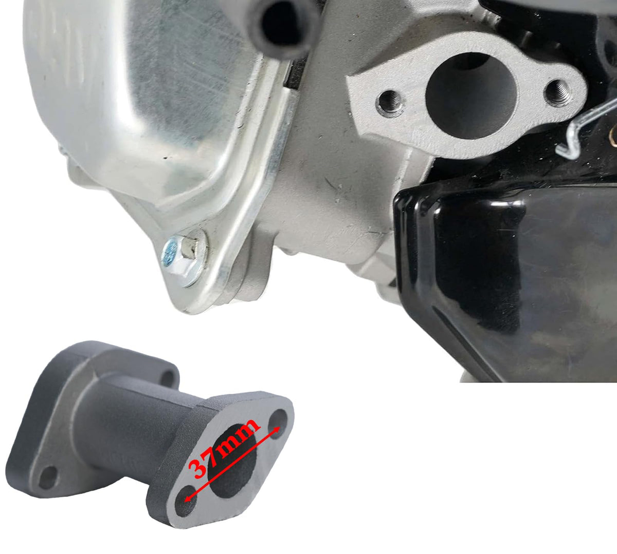 JMCHstore manifold next to PZ19 carb showing scale and carb compatibility