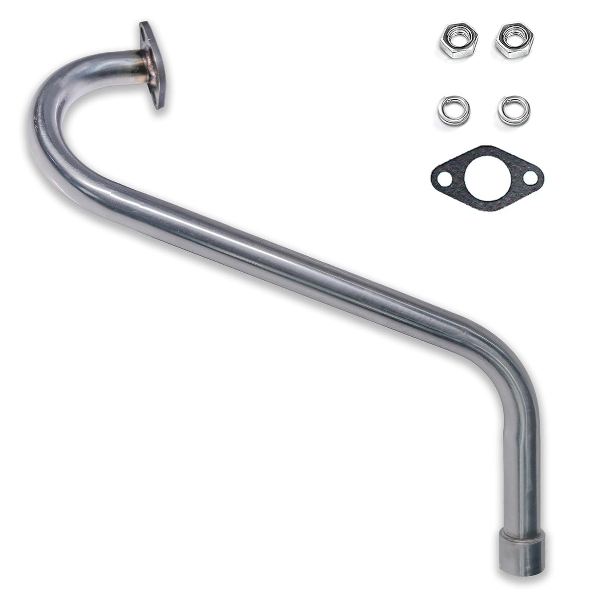 JMCHstore front view of right long pipe showing polished stainless and fit