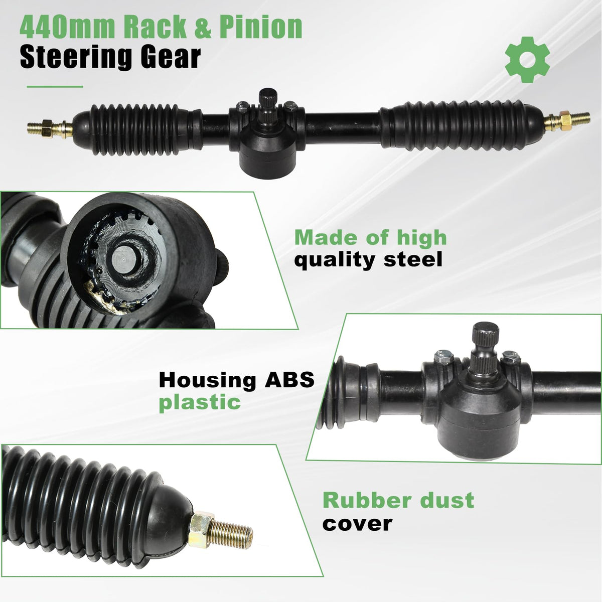JNDO 390mm steering shaft detail illustrating solid iron construction and reliability