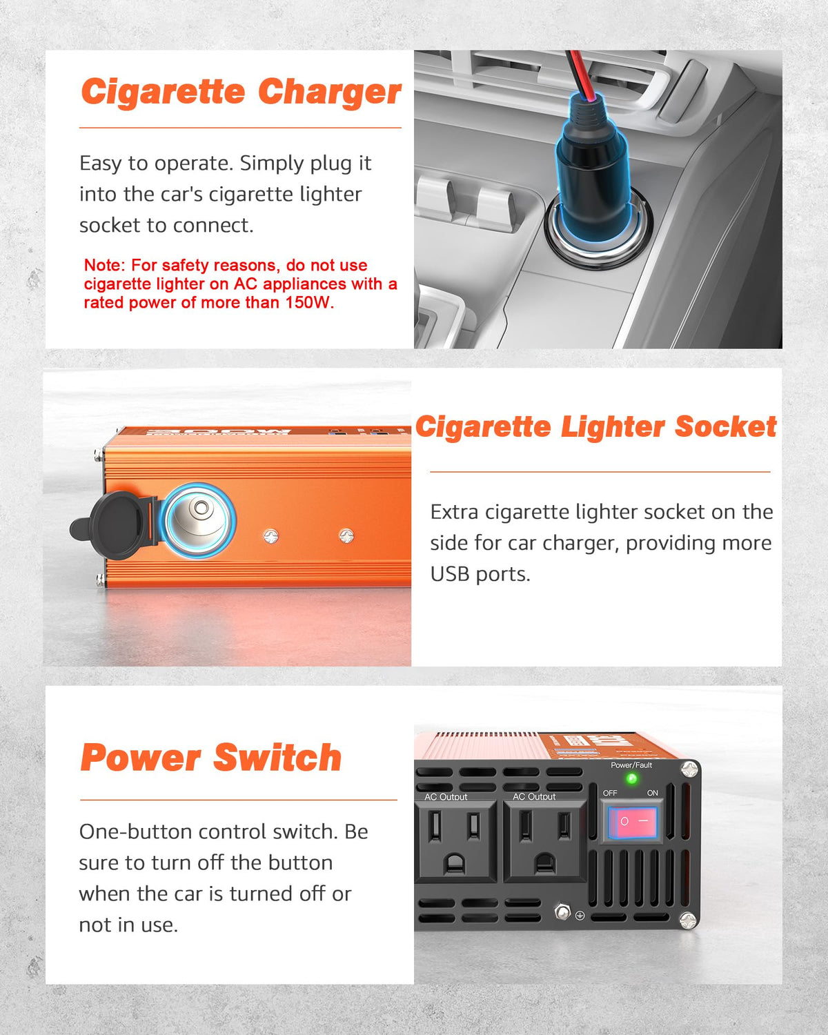 Joemnwart cigarette lighter cable plugged into car socket for low‑draw devices