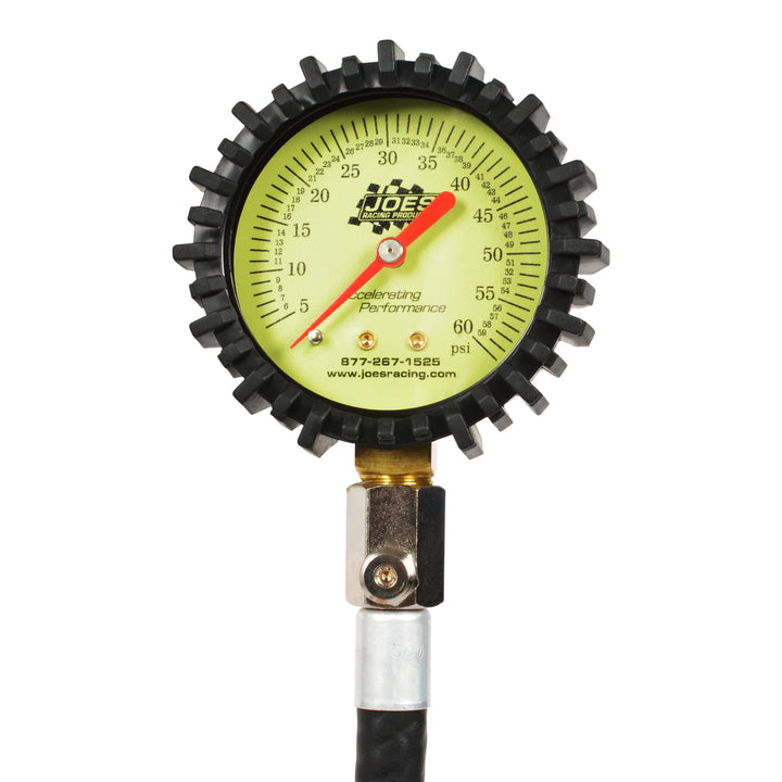 Joes Racing front dial view showing clear PSI readout and glow benefits