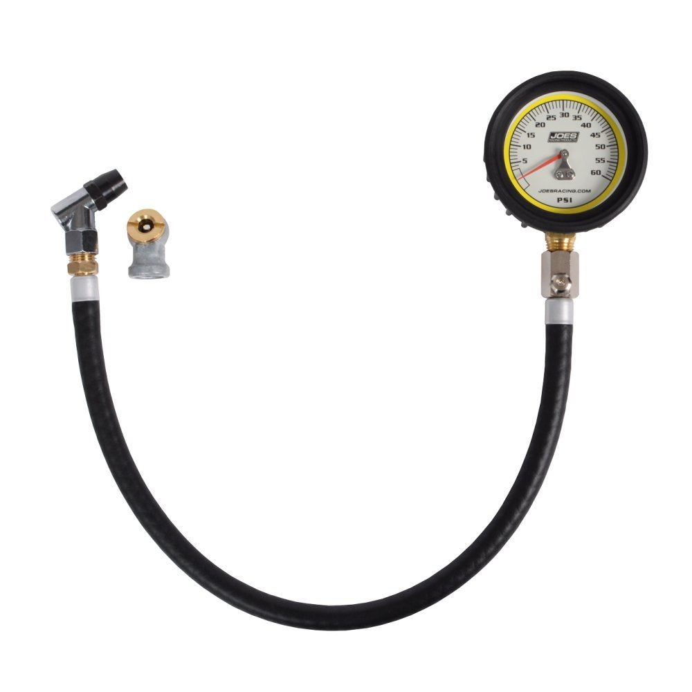Joes Racing front view of gauge showing dial and protective rubber cushion for durability