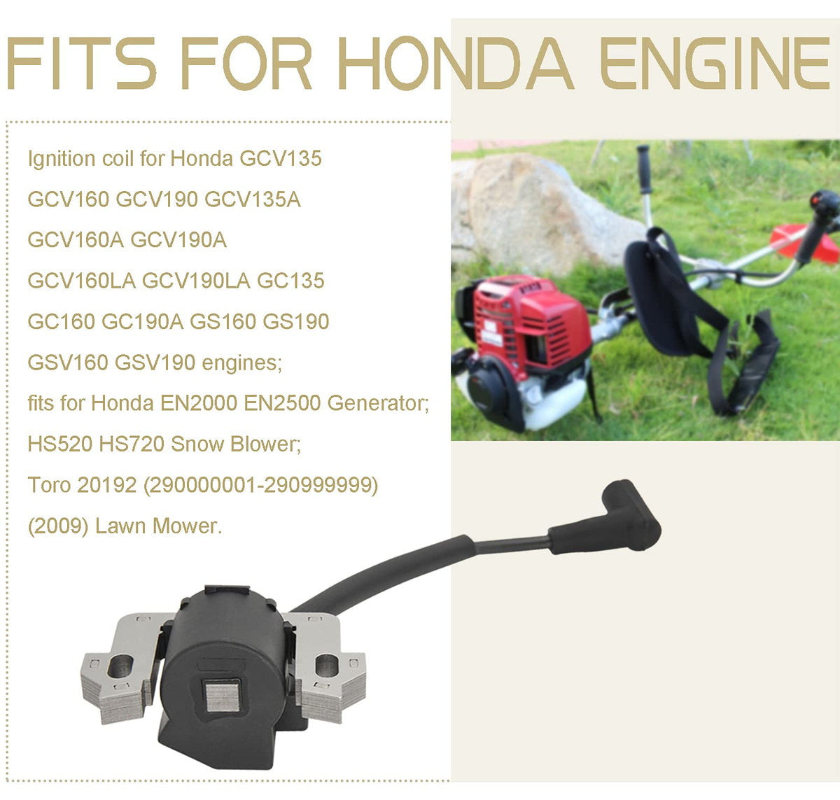 JOHAHTANG ignition coil installed on a Honda mower engine demonstrating easy replacement
