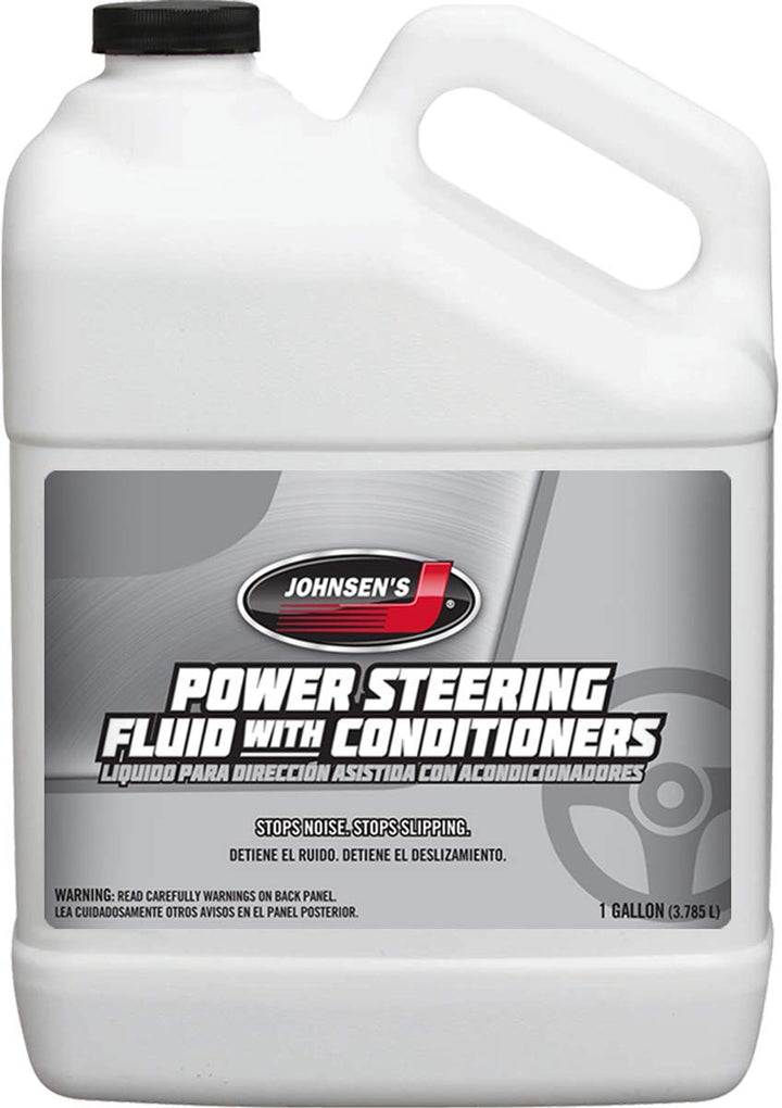 Johnsen's 4611 gallon front label showing product and benefits for quieter steering