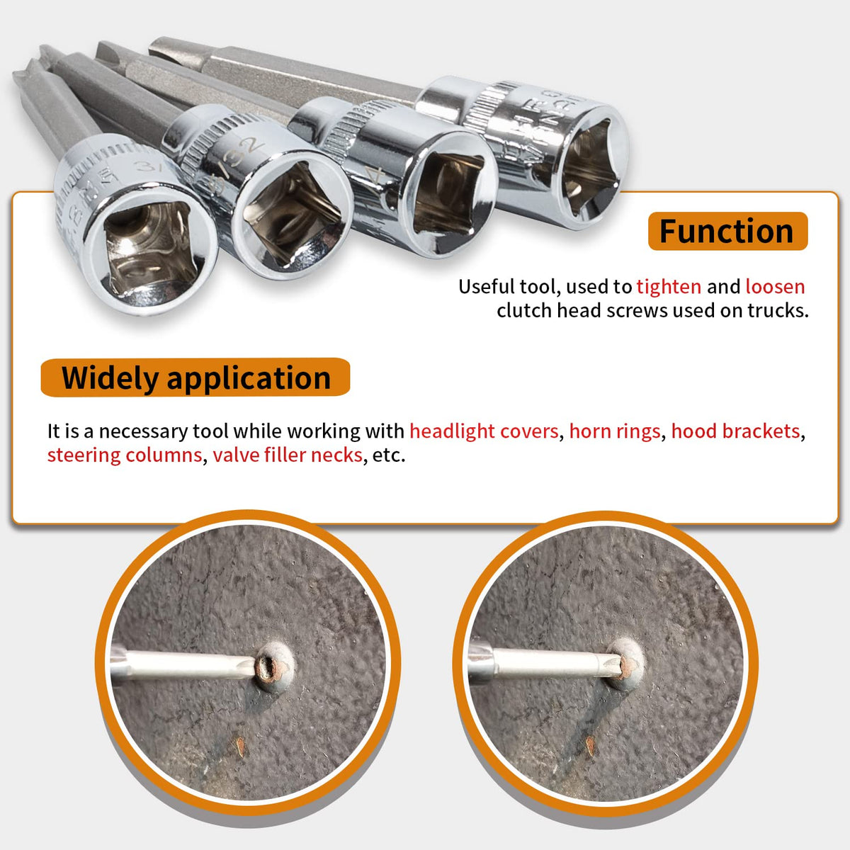 johntruck four sockets lined up to compare included sizes for correct selection