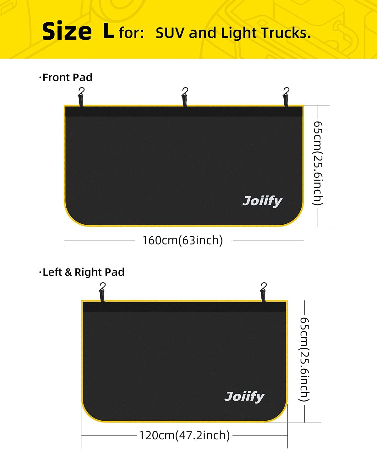 Joiify size comparison on SUV showing large fit and coverage