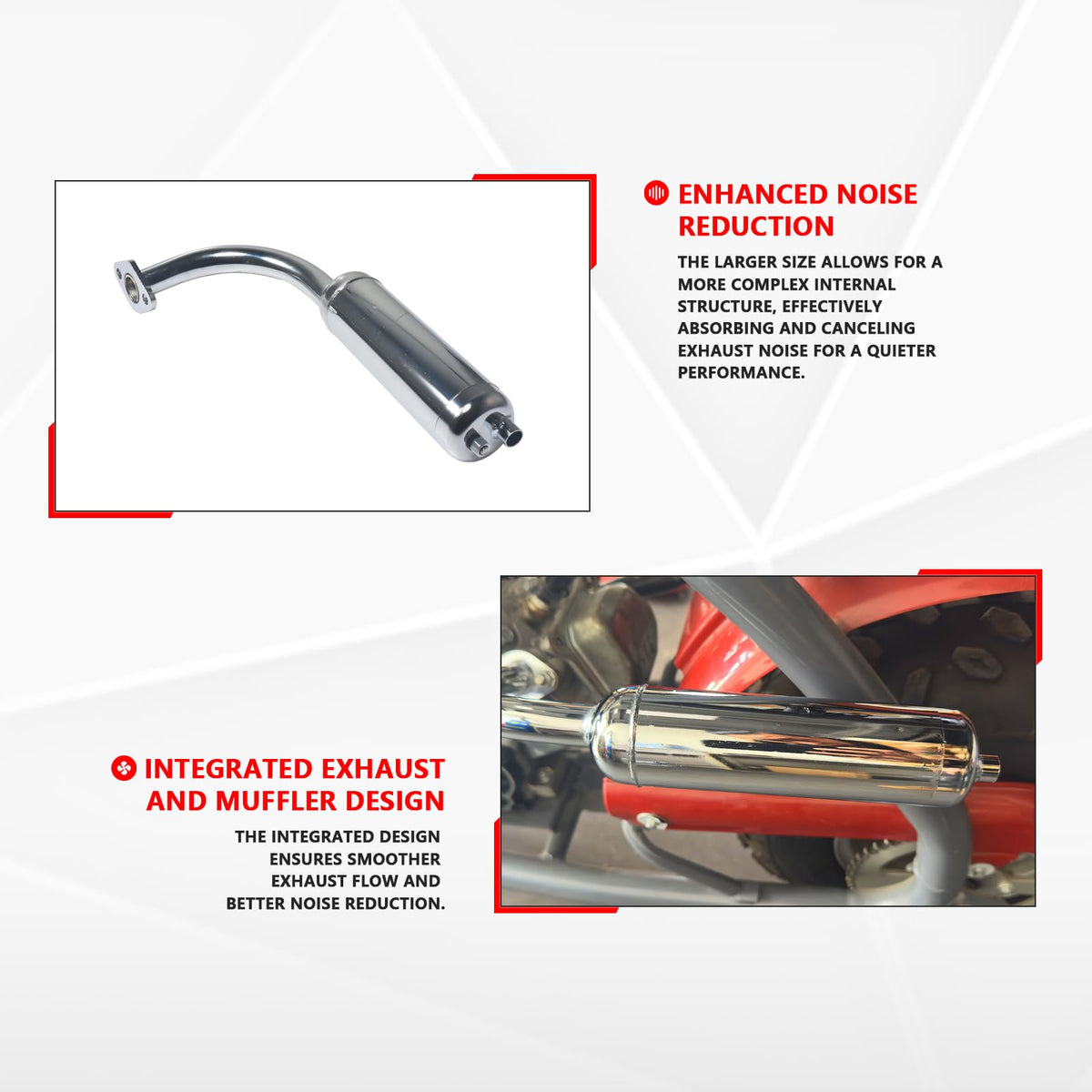 JOIQEXJ exhaust mounted on mini bike illustrating straightforward installation