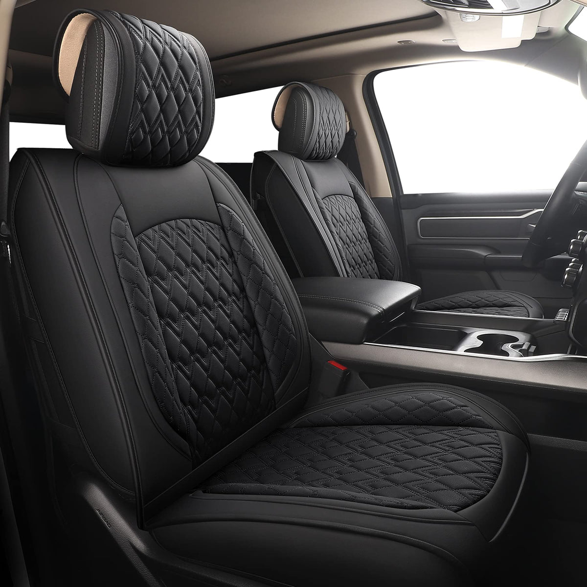 JOJOBAY front seat covers installed front view showing sleek protection and easy maintenance