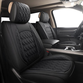 JOJOBAY front seat covers installed front view showing sleek protection and easy maintenance