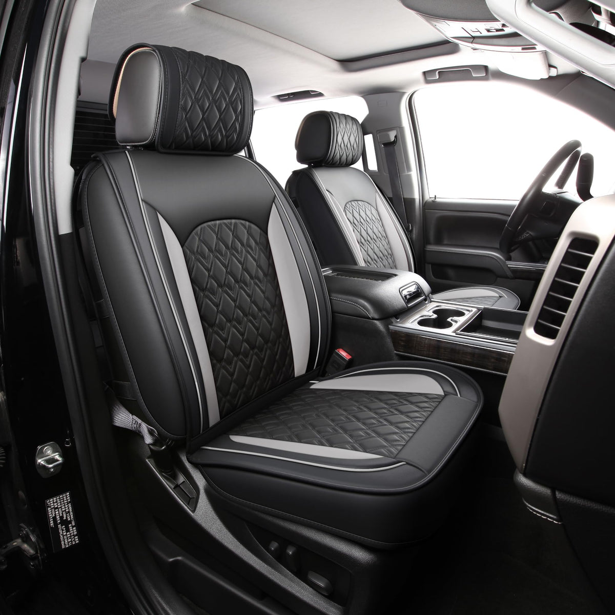 JOJOBAY front seat covers packaging showing full-set and benefits