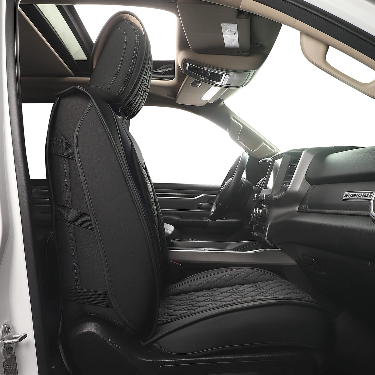 JOJOBAY seat cover with clear seatbelt and airbag cutouts maintaining safety access